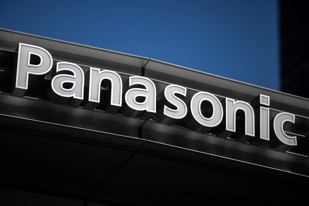 A Panasonic signage is seen outside its showroom in Shiodome area of Tokyo on February 4, 2025. (AFP)