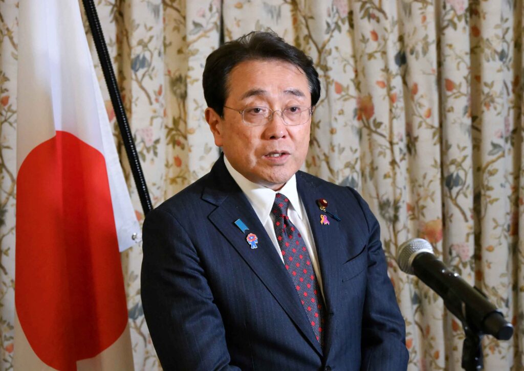 Japan's Economic Revitalisation Minister Ryosei Akazawa answers questions from reporters in Washington on April 16, 2025. (AFP)