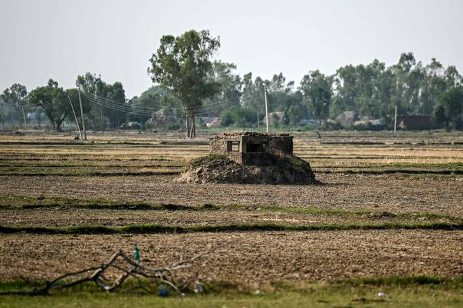 A bunker is pictured in a field near the border area in India's Jammu region on May 10, 2025, amid a surge in border tensions. (AFP)