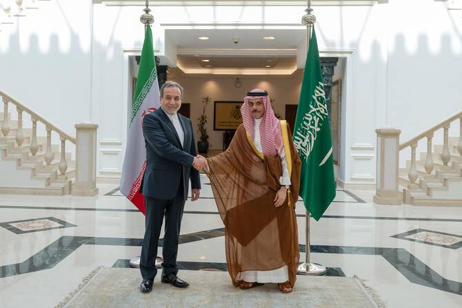 Saudi Foreign Minister Prince Faisal bin Farhan on Saturday met with his Iranian counterpart Abbas Araghchi in Jeddah. (SPA)