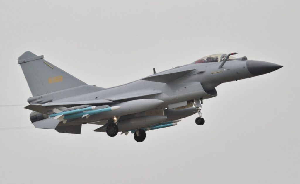 A J-10B carrying PL-8 and PL-12 air-to-air missiles. (Wikipedia)