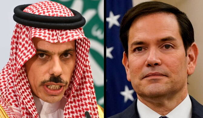 Saudi Foreign Minister Prince Faisal bin Farhan (L) and US Secretary of State Marco Rubio. (Agencies)