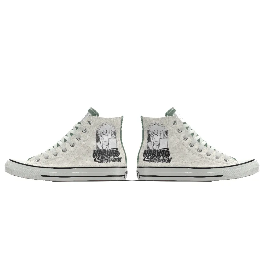 The iconic high-top silhouette echoes the color palette worn by Kakashi in the manga series, with Converse's distinct colors of grey and blue. (Converse)