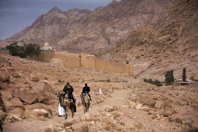 Visitors leave Saint Catherine’s Monastery in Saint Catherine, Egypt. (File/AP)