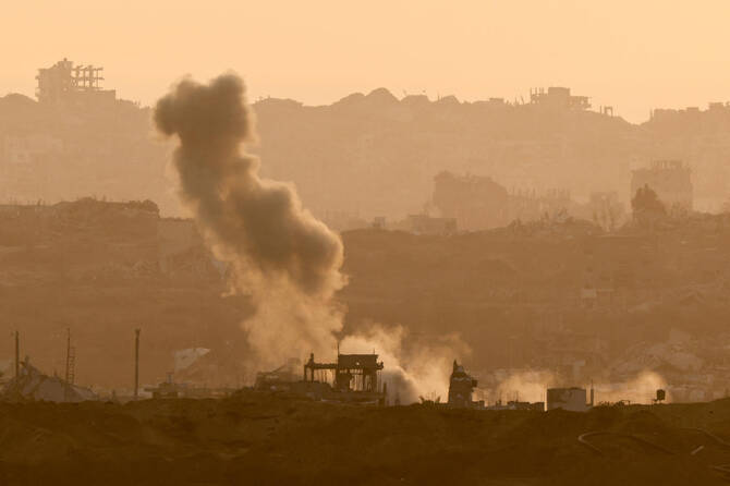 Smoke rises from Gaza after an explosion, as seen from Israel, June 4, 2025. (REUTERS)