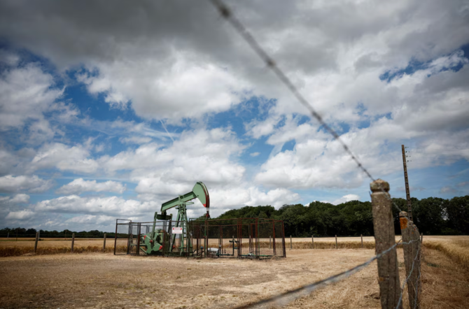 A pumpjack operates at the Vermilion Energy site in Trigueres, France, June 14, 2024. (Reuters)