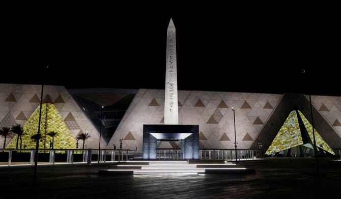 A picture shows a view of the new Grand Egyptian Museum in Giza near Cairo, Egypt on April 6, 2025 after France's President Emmanuel Macron arrived for a two-day visit in Egypt for meetings on Gaza. (REUTERS)