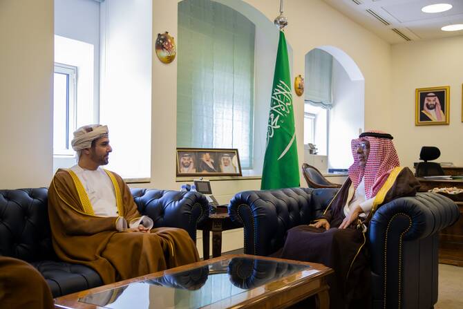 Saudi Deputy Minister for International Multilateral Affairs Abdulrahman Al-Rassi received Omani Ambassador Sayyid Najib bin Hilal Al-Busaidi. (SPA)