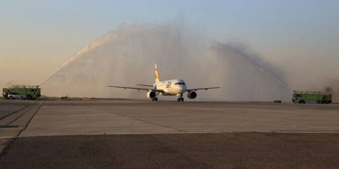 Dan Air plane landed in Damascus on Sunday after flying from Bucharest. (SANA)
