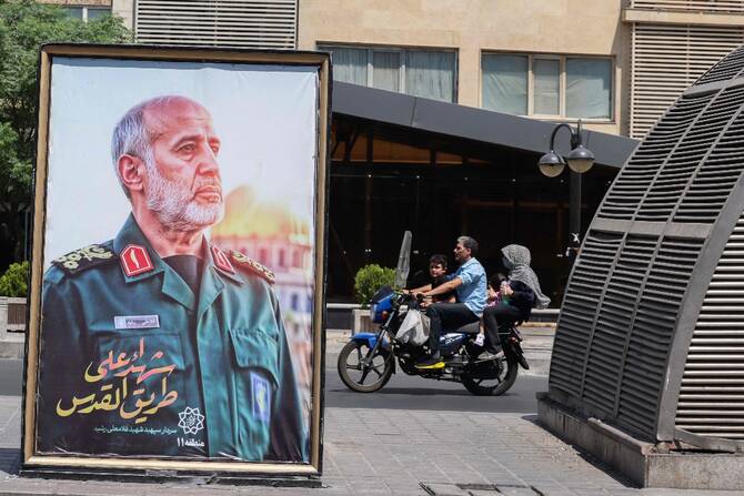 A poster of slain IRGC commander Gholam Ali Rashid set up at a Tehran square. (AFP)