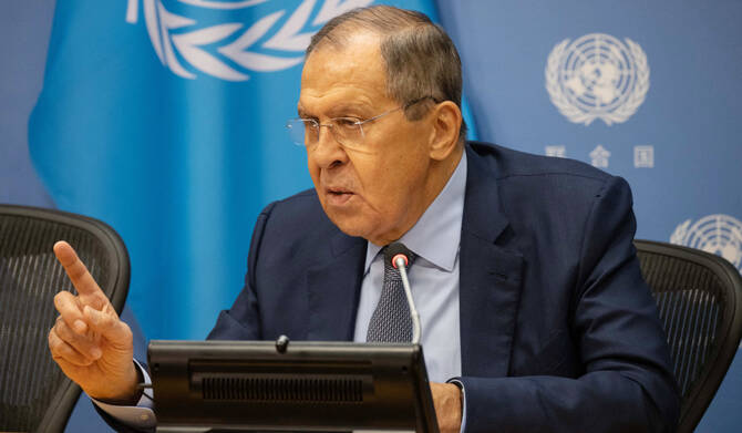 Russian Foreign Minister Sergei Lavrov speaks to the press after addressing the 77th session of the United Nations General Assembly at UN headquarters in New York City on September 24, 2022. (AFP file photo)
