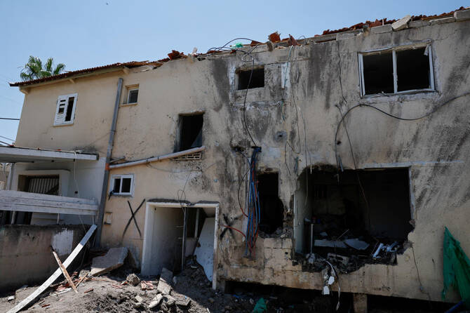 View of the impact site, where a building was damaged in a drone attack from Iran on Israel, in Beit Shean, in the Jordan valley, Jun. 21, 2025. (Reuters)