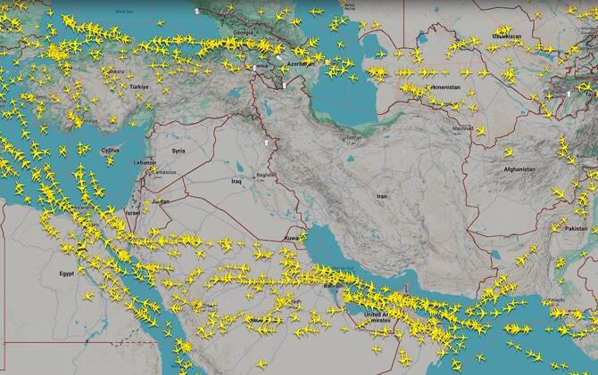 Flight tracking website FlightRadar24 showed airlines were not flying in the airspace over Iran, Iraq, Syria and Israel. (X: @flightradar24)