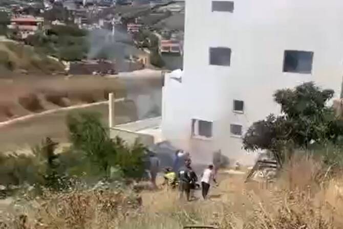 A screengrab taken from a video showing an Israeli strike on southern Lebanon that killed one person on Saturday, that the Lebanese health ministry said happened in Kunin. (X/@qudsn)