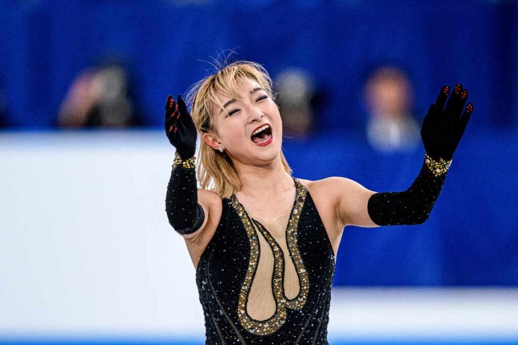 Japan's Kaori Sakamoto competes in the women's free skating during the ISU World Team Trophy in Figure Skating 2025 in Tokyo on April 19, 2025.(AFP)