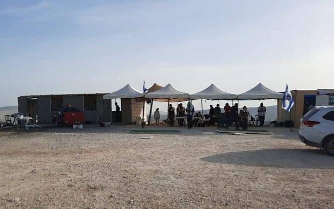 The settlers have established the outpost on the ruins of a home belonging to a Palestinian family in the village of Al-Taybeh. (WAFA)