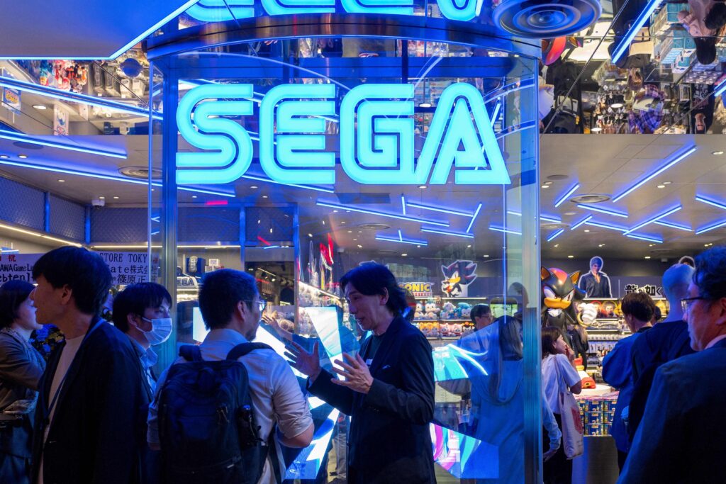 Japanese video game and entertainment company Sega holds the opening ceremony for the company's first official store in Tokyo's Shibuya district on July 16, 2025. (AFP)