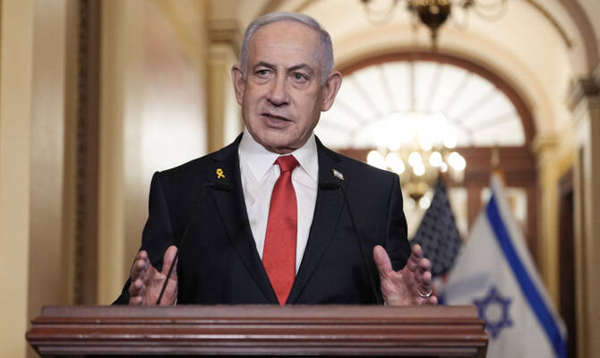 Israeli Prime Minister Benjamin Netanyahu speaks to the press at the US Capitol. (AFP)