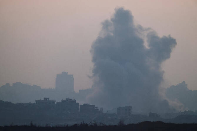 Smoke rises following an explosion in Gaza, as seen from the Israeli side of the Israel-Gaza border, July 15, 2025. (Reuters)