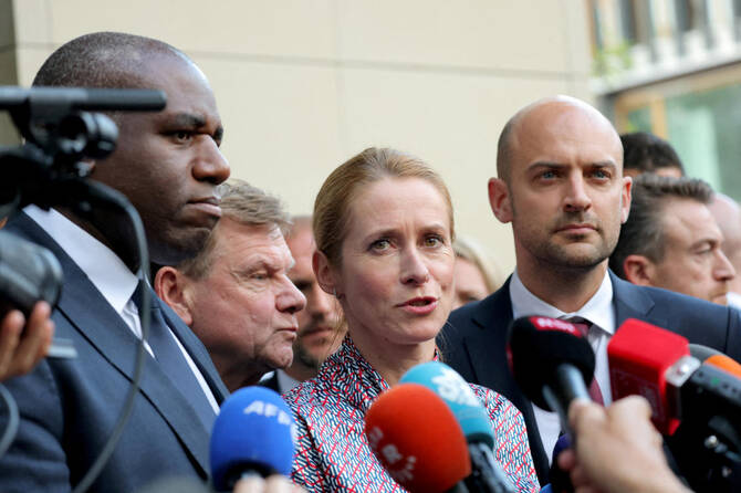 European Union High Representative for Foreign Affairs and Security Policy, flanked by Germany’s Foreign Minister Johann Wadephul, France’s Minister for Europe and Foreign Affairs Jean-Noel Barrot, and British Foreign Secretary David Lammy, speaks to media after nuclear talks with Iran in Geneva, Switzerland. (File/Reuters)