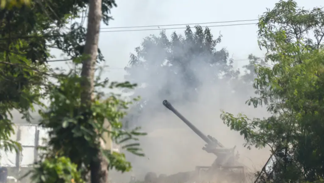 Thailand's mobile artillery unit fires towards Cambodia's side after Thailand and Cambodia exchanged heavy artillery on Friday as their worst fighting in more than a decade stretched for a second day, in Surin, Thailand, July 25, 2025. (Reuters)