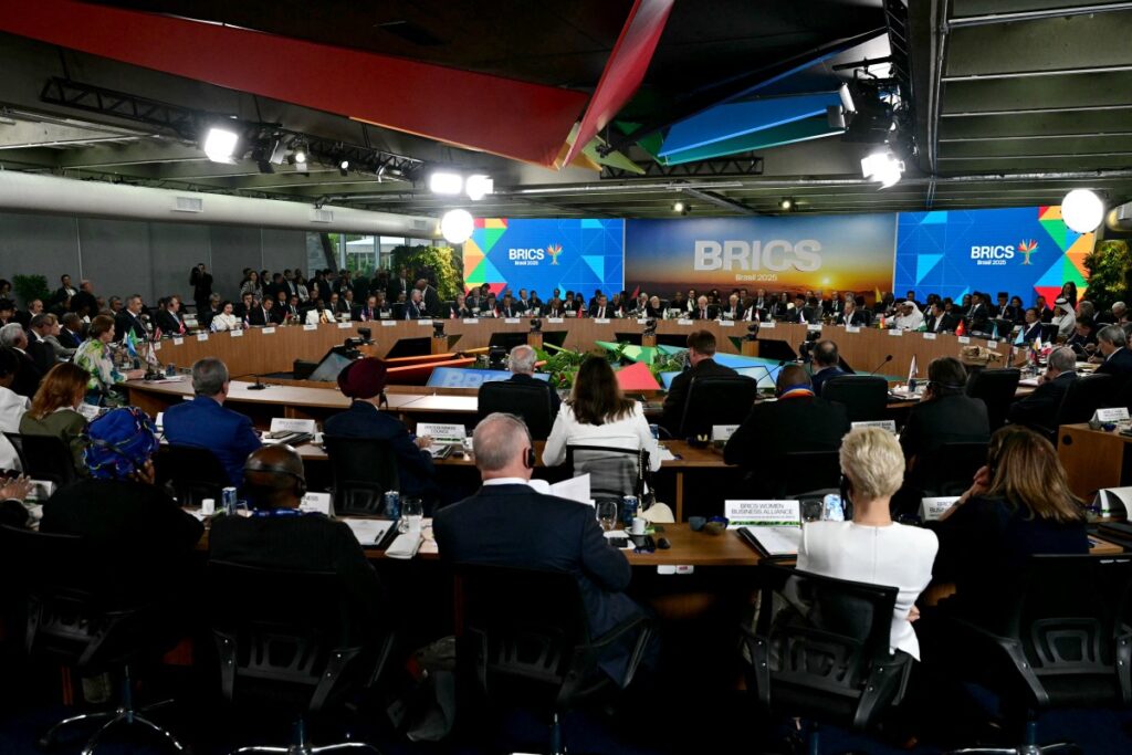 General view during the BRICS summit second plenary session in Rio de Janeiro, Brazil, on July 6, 2025. (AFP)