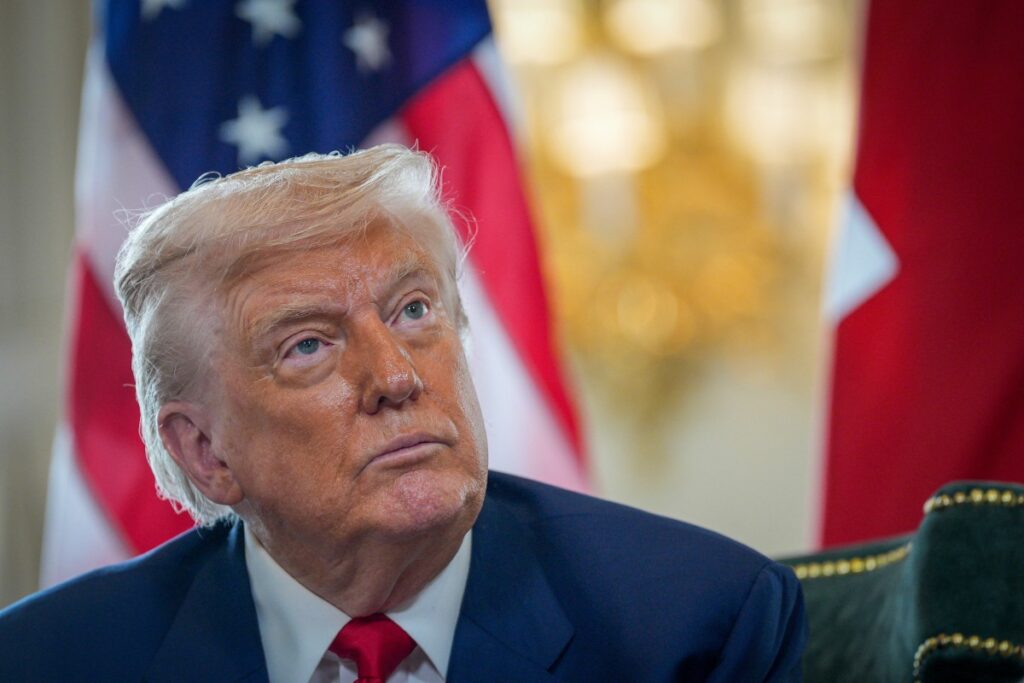 US President Donald Trump speaks during a bilateral meeting with Britain's Prime Minister Keir Starmer at the Trump Turnberry Golf Courses, in Turnberry south west Scotland on July 28, 2025. (AFP)