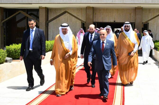 Investment Minister Khalid Al-Falih arriving in Damascus. (SANA)