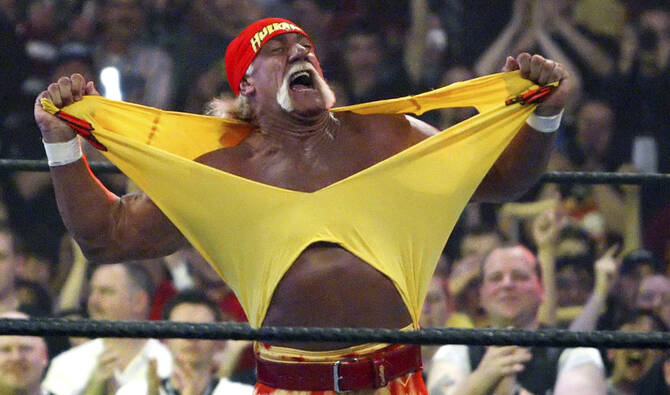 Hulk Hogan — with his bandana, handlebar mustache and booming charisma — became a household name from Riyadh to Rabat. (AP)