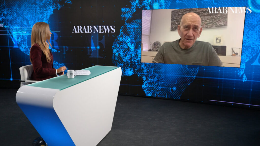 Former Israeli Prime Minister Ehud Olmert being interviewed by Katie Jensen on “Frankly Speaking.