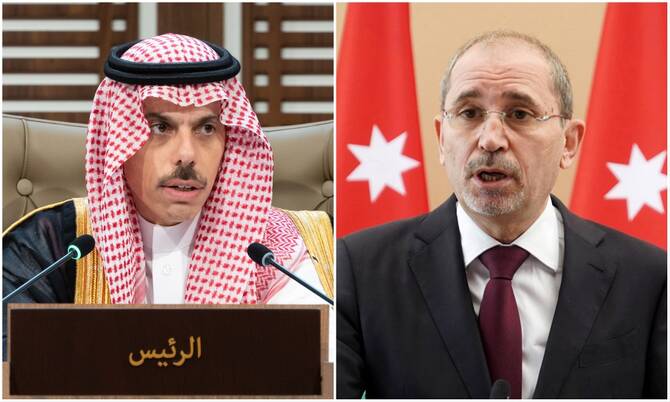 Prince Faisal bin Farhan, the Saudi Minister of Foreign Affairs, held a phone call with his Jordanian counterpart, Ayman Safadi, on Tuesday evening. (SPA/Petra)