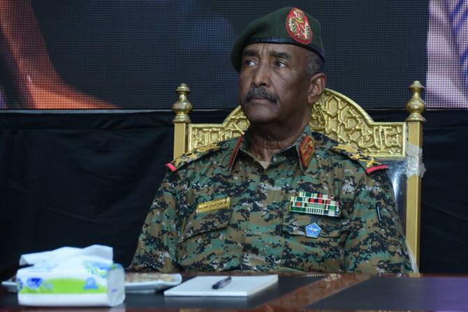 Sudan's army chief General Abdel Fattah al-Burhan attends a civil service conference in Port Sudan, April 29, 2025. (AFP)