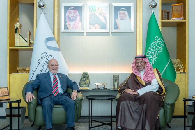 Saudi Minister of Industry and Mineral Resources Bandar Alkhorayef met with Syrian Minister of Economy and Industry Mohammed Nidal Al-Shaar in Riyadh. X/Saudi Ministry of Industry and Mineral Resources