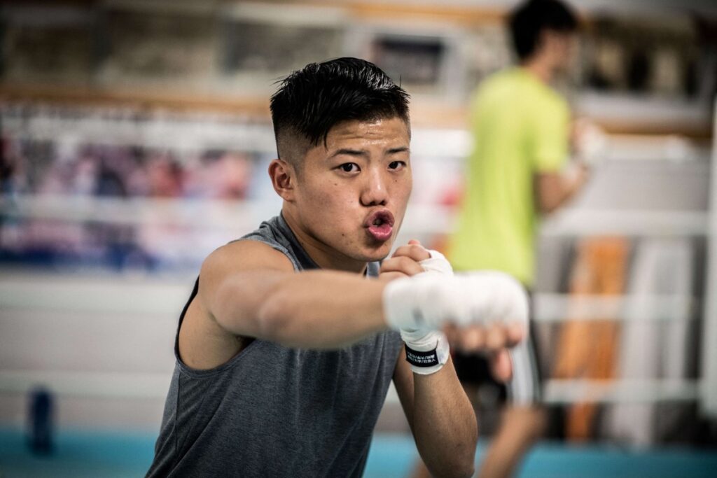 This picture taken on December 7, 2018 shows Yudai Shigeoka, captain of the Takushoku University boxing team, attending a training session at the university in Hachioji. (AFP)