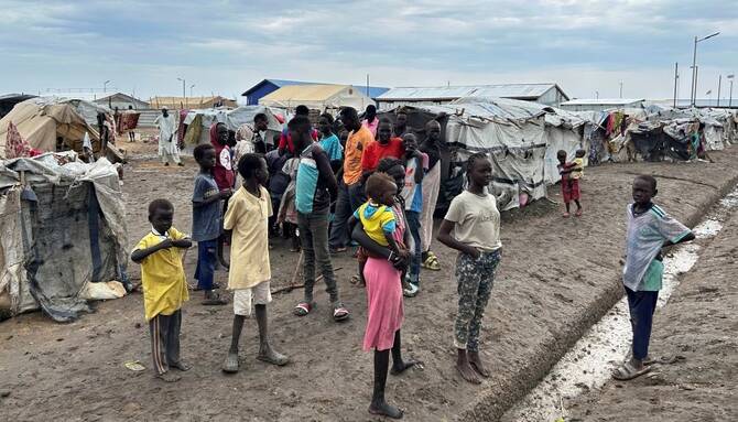 Child refugees in Renk transit center, which hosts people fleeing the war in Sudan, Renk, South Sudan, Aug 9, 2025. (AP Photo)