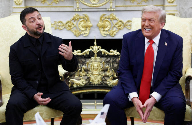 Zelensky gestures as Trump reacts during a meeting at the Oval Office of the White House. (Reuters)