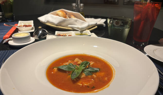 Seafood soup: Rich, velvety, and bursting with flavor. An unexpected highlight of the night. (AN photo by Waad Hussain)