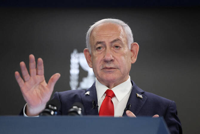 Israeli Prime Minister Benjamin Netanyahu speaks during a press conference at the Prime Minister’s office in Jerusalem, Israel, August 10, 2025. (Reuters)