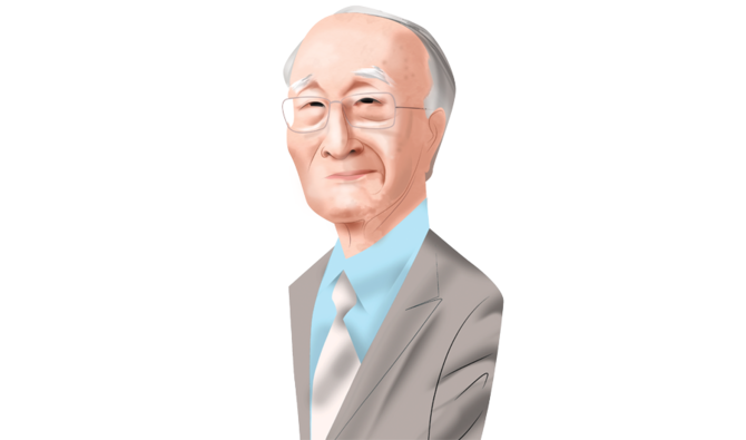 笹川平和財団の田中伸男会長（イラストLuis Grañena）