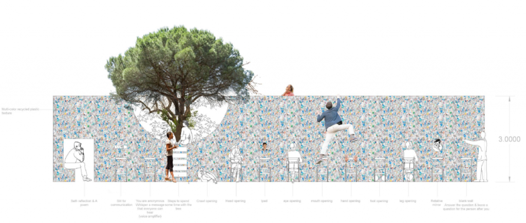 レバノンの展示は、リサイクルされた発泡材作ったインタラクティブな壁という形を取っている。（写真：提供）