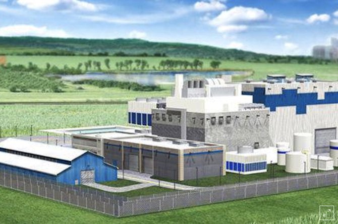ウェスティングハウスの小型モジュール原子炉(SMR)用地のためのコンセプト設計の画像が、2016年7月21日にロイターに提供された日付のないパンフレットの画像の中に映っている。(ロイター、ファイル 写真)