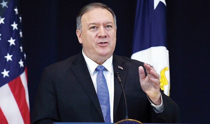 マイク・ポンペオ米国務長官がワシントンDCの国務省で「イランにおける人権」について発言。(AP)