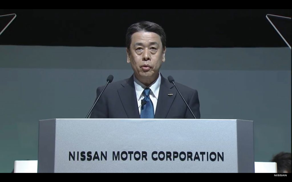 2020年6月29日、東京郊外の横浜に本社を置く日産自動車の内田誠社長兼最高経営責任者が、バーチャル株主総会でスピーチを行う動画のスクリーンショット。(ファイル写真/AFP)