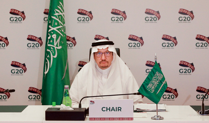 土曜日にサウジアラビアG20議長国の指導の下で臨時テレビ会議のために招集されたG20の教育大臣たち。（SPA）