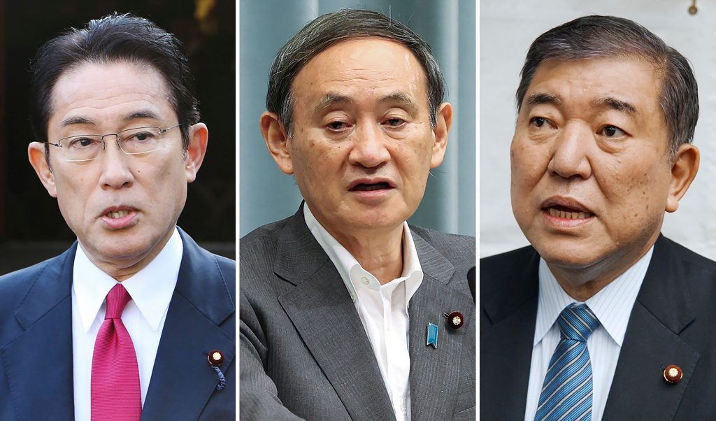 この4枚の新たな写真は(左から右へ)自民党議員岸田文雄氏、内閣官房長官菅義偉氏、そして自民党議員石破茂氏。彼らは安倍晋三首相の辞職表明を受け、安倍氏の後任候補となっている。(ファイル写真/AFP)