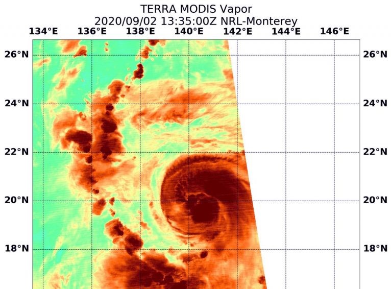 台風「ハイシェン」は日曜日から月曜日にかけて日本の南西部に向かう。（NASA/NRL）