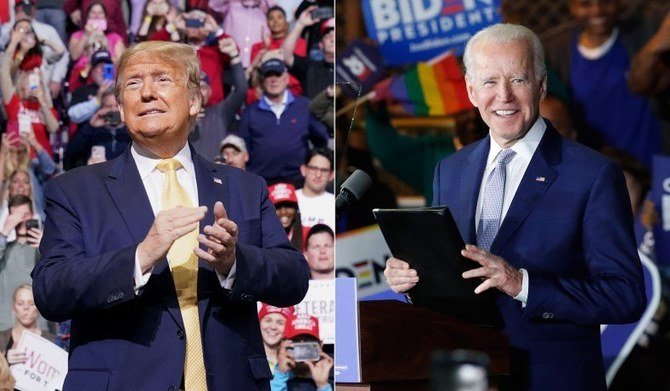 2020年2月20日、コロラド州コロラドスプリングズにおけるキャンペーン集会でのドナルド・トランプ氏、および2020年3月3日、カリフォルニア州ロサンゼルスにおける集会でのジョー・バイデン氏。(ロイター)