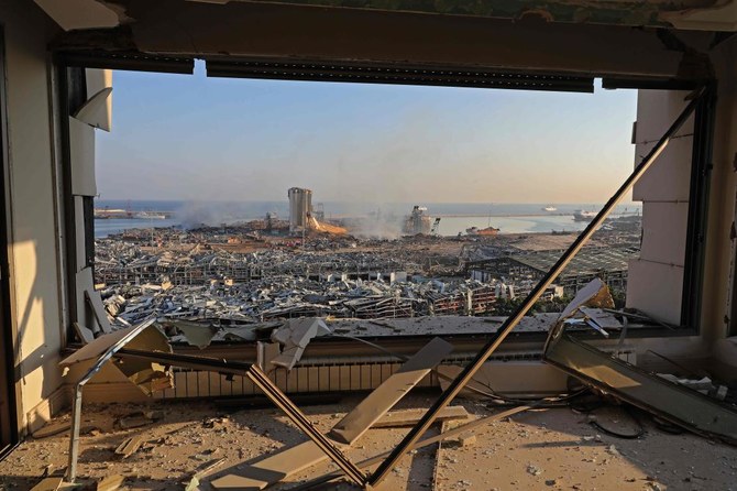 景色を見れば、レバノンの首都ベイルートの港湾で起きた爆発の影響がわかる。2020年8月5日。（提供資料/AFP）