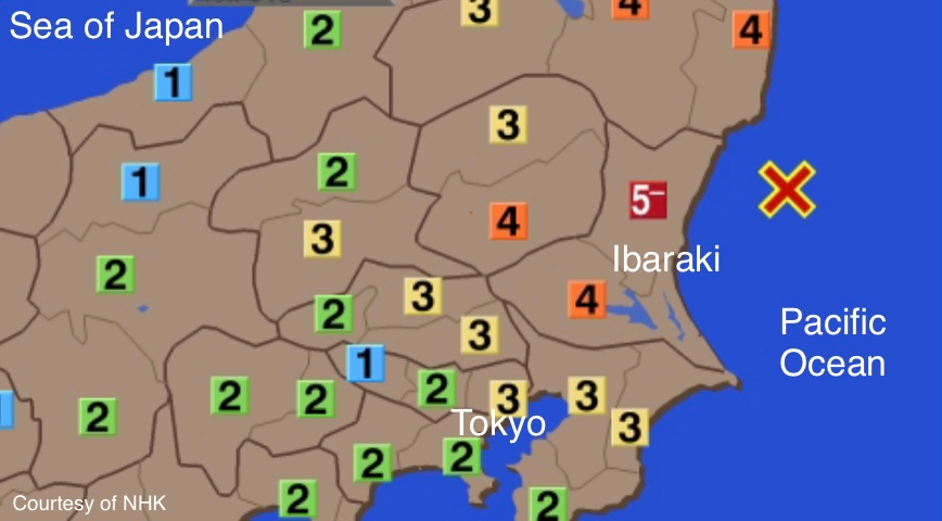 揺れは東京で震度3、周辺県で震度4から1であった。