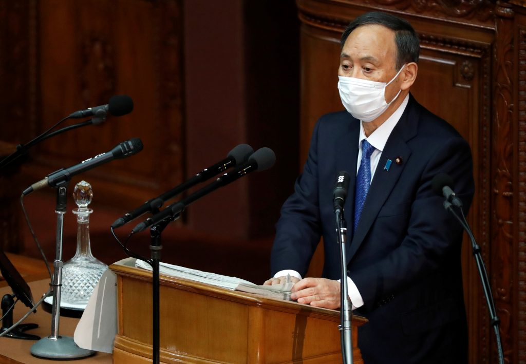 首相は、新型コロナウイルスの変異種への対応について「全国で監視態勢を強化している。(AFP)